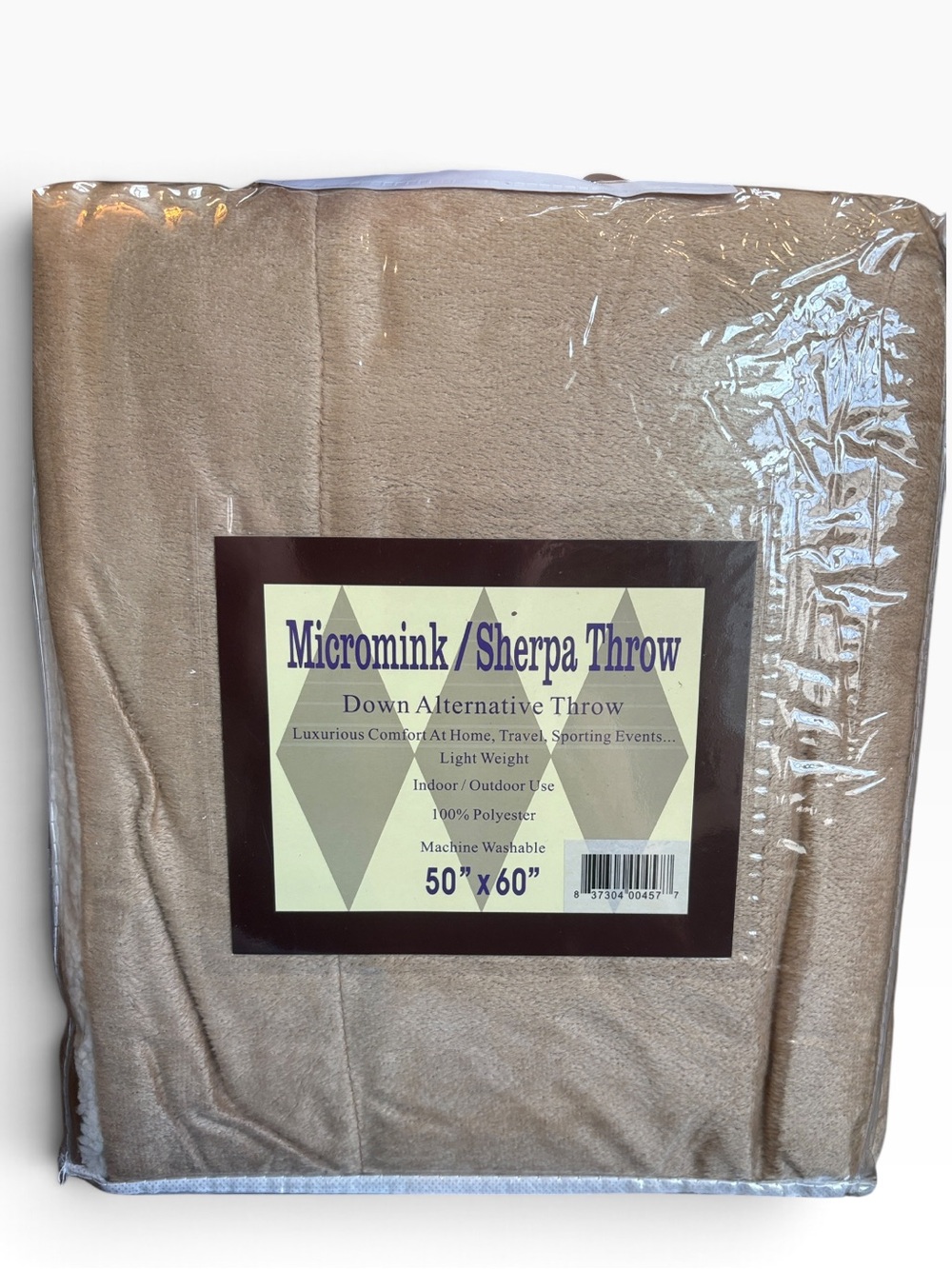 Micromink Sherpa Throw Blanket 50x60” Beige NEW